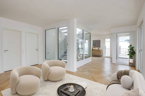 Wohnzimmer - Sofort beziehbar! Phantastische Dachterrassenwohnung mit Berg- & Altstadtblick im Herzen Landsbergs