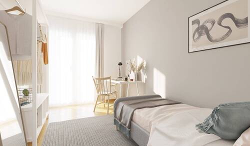 Durch bodentiefe Fenster wird das Kinderzimmer hell erleuchtet - 