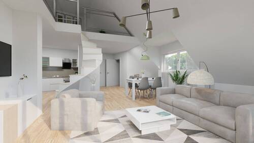 Wohnen und Galerie - 5% AfA! Einzigartige Dachgeschosswohnung mit ca. 13 m² Galerie-Bühne und traumhaftem Fernblick!