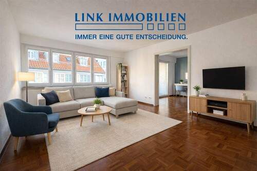 Wohnzimmer (Einrichtung KI generiert) - 3-Zimmer-Wohnung direkt am Cannstatter Marktplatz