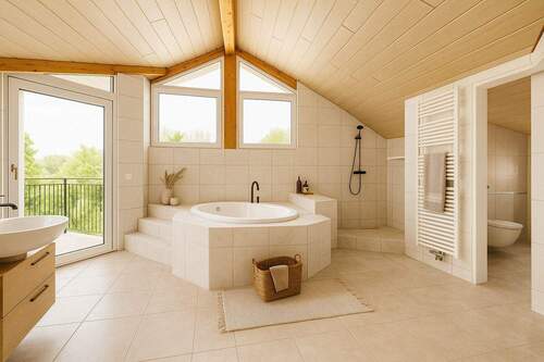 Visualisierung Großzügiges Badezimmer mit Balkonzugang - 