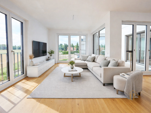 Wohnbereich visualisiert - Moderne 5-Zimmer-Wohnung mit Balkon im Münchner Westen
