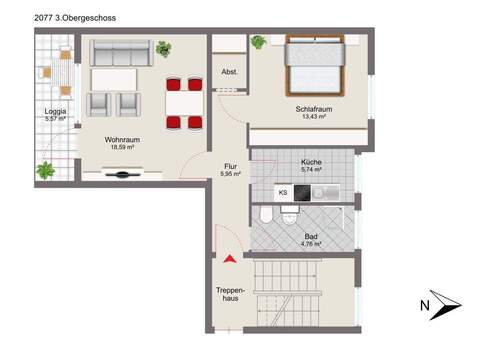 3. Obergeschoss mit Mustermöblierung - 