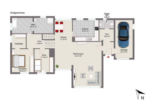 Erdgeschoss und Halbetage mit Musterausstattung - 