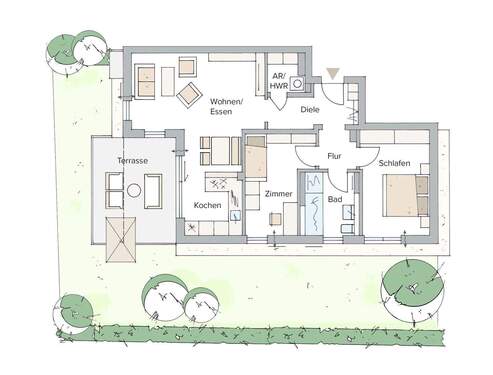 Mit Terrasse und Blick in den Garten - 