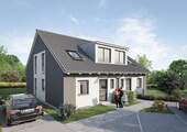 Doppelhaus Visualisierung mit Zufahrt und Eingang - 5 Zimmer Doppelhaushälfte in Neulingen