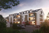 Visualisierung der Straßenansicht in Abendstimmung - 4 Zimmer Etagenwohnung in Markt Schwaben