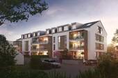 Visualisierung der Straßenansicht in Abendstimmung - 4 Zimmer Etagenwohnung in Markt Schwaben