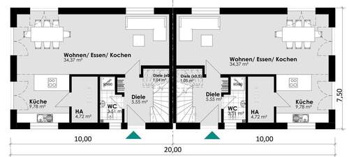 Erdgeschoss - 5 Zimmer Doppelhaushälfte in Hamburg