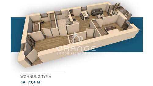Grundriss 3D Wohnung Typ A - *PROVISIONSFREI: 13 exklusive & gehobene KfW55 Seniorenwohnungen - Lebensqualität & Sicherheit pur!*