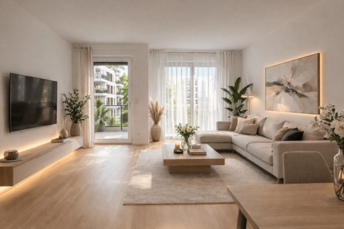 Wohnzimmer - Terrassenwohnung mit 85,00 m&sup2; in München zum Kaufen