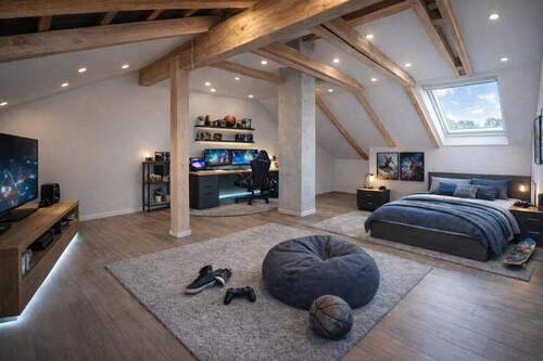 Einrichtungsbeispiel Dachgeschoss (KI generiert) - 