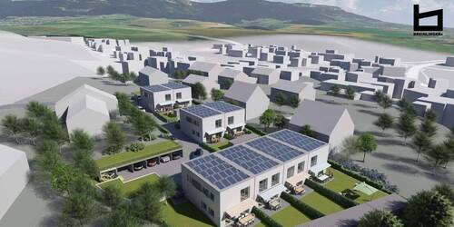 Außen Visualisierung - Doppelhaushälften und Reihenhäuser - familienfreundliches Wohnquartier