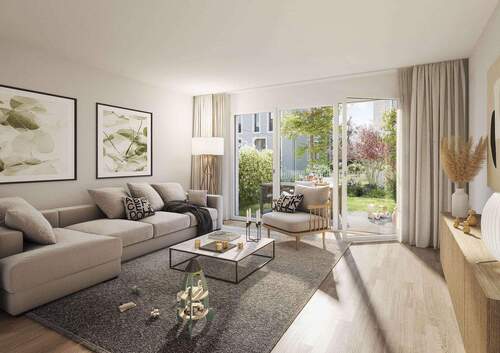 Wohnzimmer - Erbbaurecht - moderne und geräumige Doppelhaushälfte - mit Südgarten