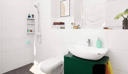 Ein modern gefliestes Badezimmer - 4 Zimmer Einfamilienhaus zum Kaufen in Ahrensfelde