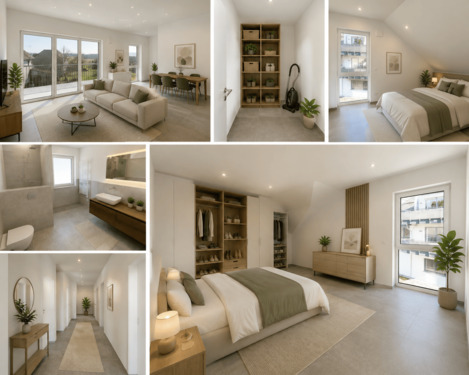 Kollage - Exklusiver Erstbezug mit Weitblick – Moderne 3-Zimmer-Neubauwohnung mit Aufzug, Balkon und Stellplatz