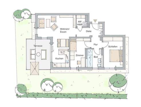 Mit Terrasse und Blick in den Garten - 