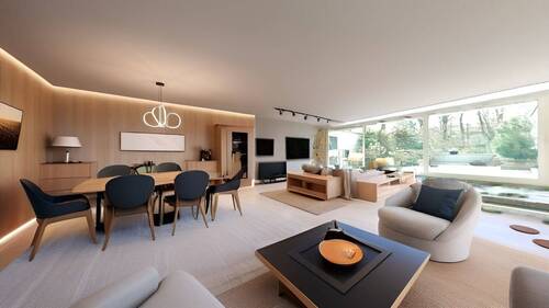 Wohnzimmer (KI-generierte Visualisierung) - 4 Zimmer Terrassenwohnung zum Kaufen in Bergisch Gladbach