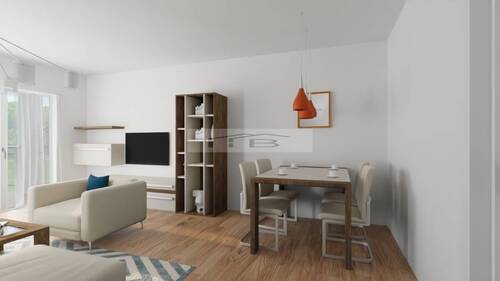 Wohn- und Esszimmer Visualisierung Möblierungsbeispiel (Kein Foto) - Refrath -zwischen Natur und City: Bezugsfreie 2-Zimmer-Wohnung mit Balkon, Kfz-Stellplatz inklusive!