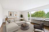 Visualisierung Wohnzimmer - Helles Wohngefühl: Erdgeschosswohnung mit großzügigen Fensterfronten, Balkon und Stellplatz