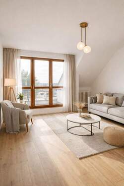 Wohnzimmer mit Dachterrasse - NEU sanierte 3 Zimmer Wohnung mit Stellplatz im Eichenring