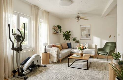 1.OG Wohnzimmer (Digital Staging) - 1 Zimmer Doppelhaushälfte in Stuttgart