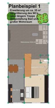 Planungbeispiel 1 Anbau mit 35 m² und Bad im OG - 