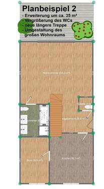 Planungbeispiel 2 mit 35 m² Raumteilung zur Straße - 