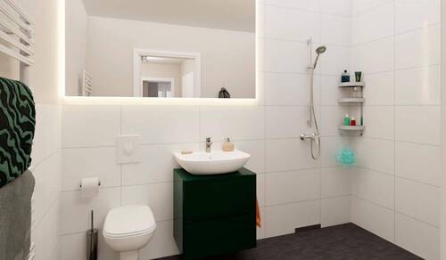 Ein Badezimmer, das mit Klarheit überzeugt, praktisch und angenehm zugleich - 