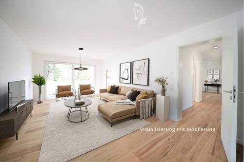 Visualisierung Wohn,- Esszimmer mit Balkon - 4 Zimmer Etagenwohnung in Höchberg