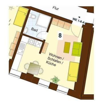 Grundriss WE 8 - Wohnung in Gevelsberg - 315,00 EUR Kaltmiete, ca.  35,00 m² Wohnfläche