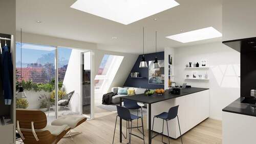 Wohnzimmer - Exklusiver Dachgeschoss-Neubau im Weserkiez mit zwei Dachterrassen