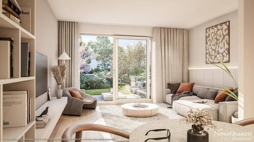 Wohn- u. Einrichtungsbeispiel - Kompakte 2-Zi-Whg. im EG mit offener Küche, Süd-West-Terrasse und Privatgarten