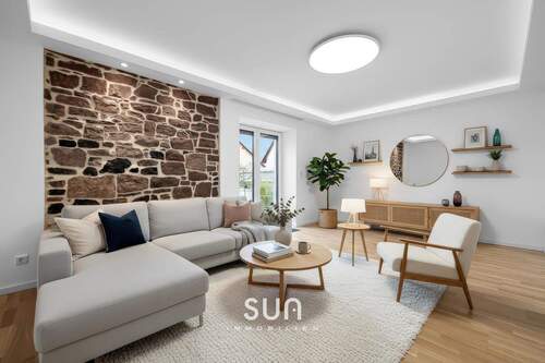 MODERNER WOHNBEREICH (visualisiert) - NEUBAUFEELING IN KAHL - Zukunftsgerichtet, energieffizient & Große Terrasse!