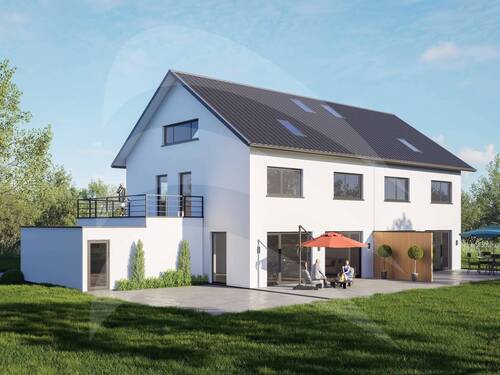 Visualisierung West-Seite - Passau-Ries: Große Neubau-Doppelhaushälfte in begehrter Lage mit Süd-West-Garten - KFW 40