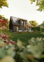 Flachdachgaube Klinker BrightonKohle Gartenansicht - 