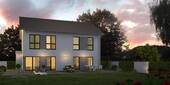 Gartenseite zum späten Abend - 6 Zimmer Mehrfamilienhaus, Wohnhaus in Haselbachtal