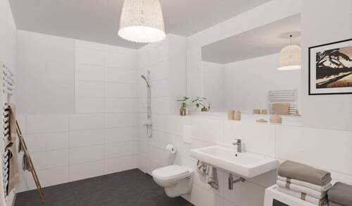 Modern gefliestes Badezimmer mit bodengleicher Dus - 3 Zimmer Etagenwohnung in Aachen