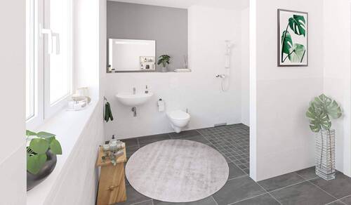 Modernes Tageslichtbad mit bodengleicher Dusche - 