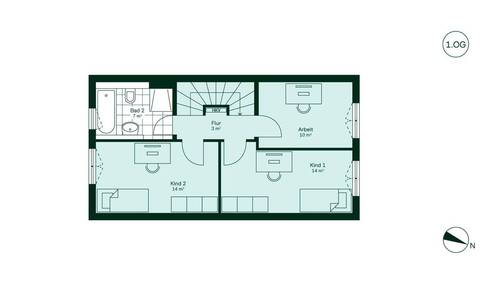 Zwei gemütliche Zimmer, ein ruhiger Arbeitsbereich und ein Tageslichtbad - 