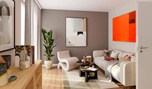 Ein hell erleuchtetes Wohnzimmer - Barrierefreie Eigentumswohnung mit Südausrichtung