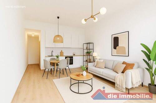 Wohnzimmer mit KI möbiliert - 