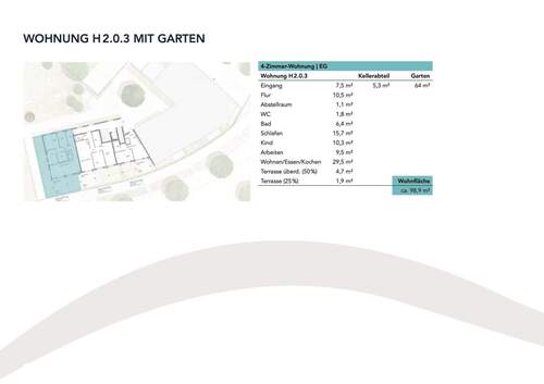 Wohnung H2.0.3 mit Garten - 