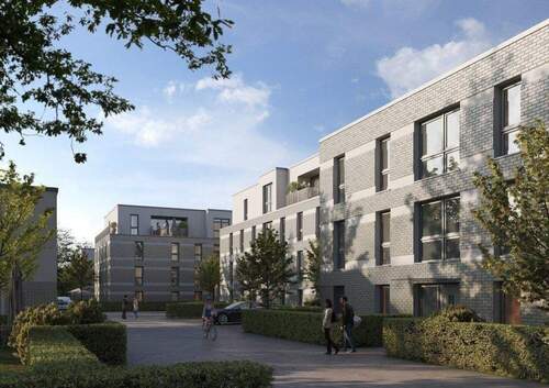 Haus 1-3 Perspektive Seitenansicht Einfahrt Eschen - Etagenwohnung mit 87,30 m&sup2; in Monheim am Rhein zum Kaufen