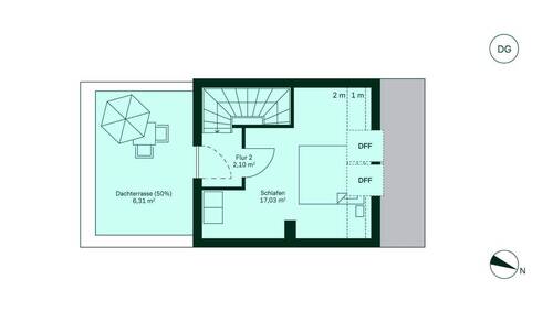 Großzügiges Schlafzimmer mit angrenzender Dachterr - 
