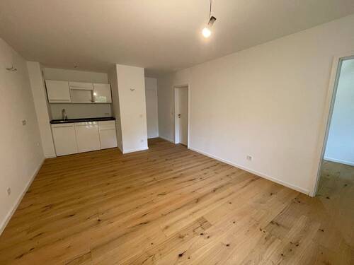 Großes Wohnzimmer mit Küchenzeile - 2 Zimmer Terrassenwohnung in Freising