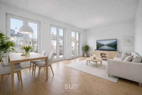 Wohnzimmer (visualisiert) - 3 Zimmer Etagenwohnung zum Kaufen in Frankfurt am Main