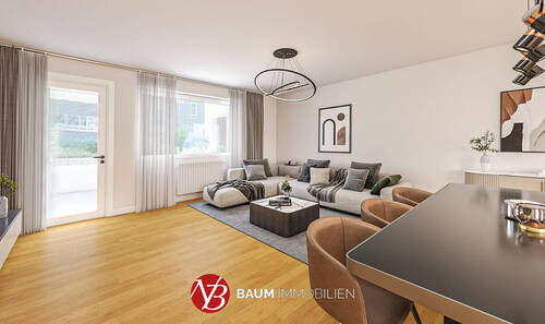 Visualisierung Wohnzimmer Zibber - 2-Zi.-Wohnung im Hochparterre mit Loggia & Garage in Büderich fußläufig zur U76 und Dorfstraße