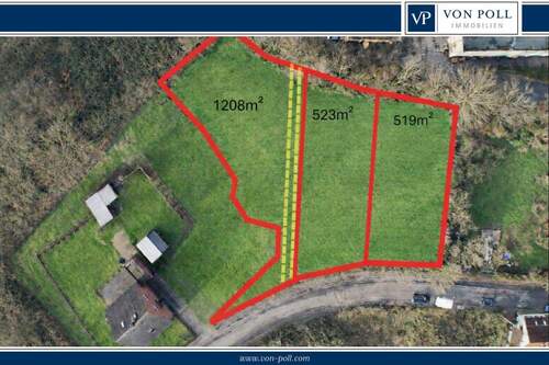 Luftbild_der_Grundstücke_mit_angrenzendem_Haus (1) - Großzügiges Baugrundstück mit positiver Bauvoranfrage für 2 freistehende EFH am Rahmer See in DU-Süd