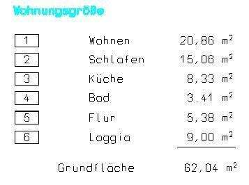 Raumgrößen - 2 Zimmer Etagenwohnung zur Miete in Bautzen